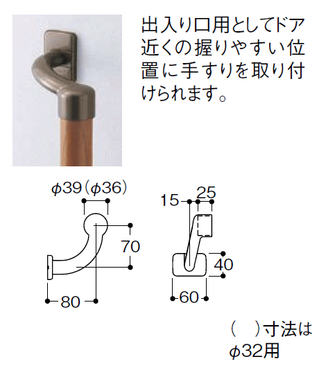 φ35　オフセットブラケットの使用例と寸法図