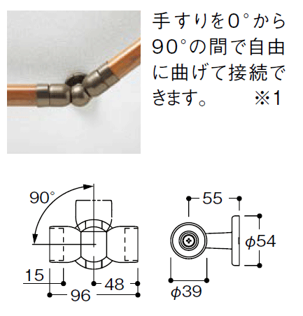 φ35　直付フレキシブルブラケットの使用例と寸法図