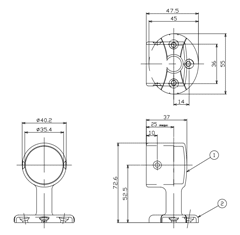35ステンレスEエンドブラケットカバー付の寸法図