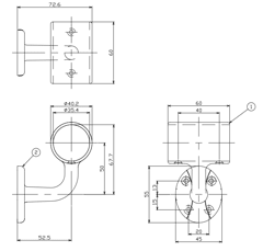 35ステンレス通しブラケット横型カバー付の寸法図