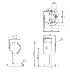 32ステンレスEエンドブラケットカバー付の寸法図