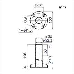 φ32　ポールスタンドC（アンカー固定用）イレクター専用の寸法図
