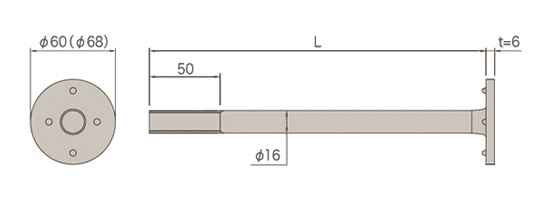 20kN(68φ) スパイクザボルト 寸法図