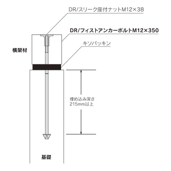 DR/フィストアンカーボルト M12×350 取付図