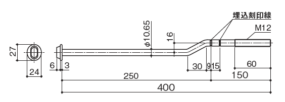 フリークランクアンカーボルト FCA2-40 寸法図