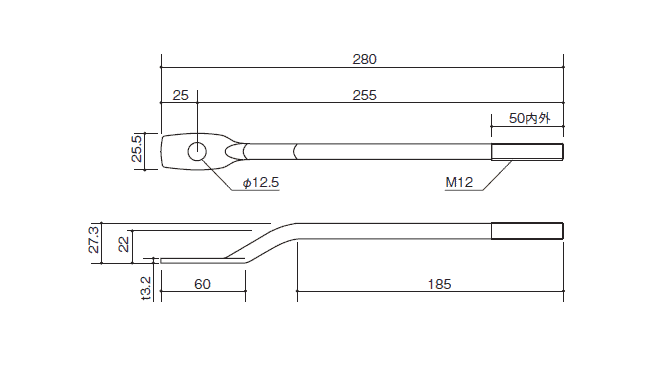 レスビー羽子板ボルト　LSB E2 寸法図